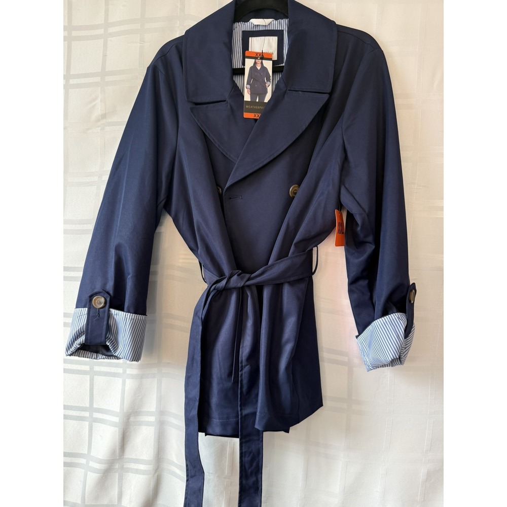 Weatherproof Women's Blue Belted Short Trench Coat Jacket Size XXL NWT
